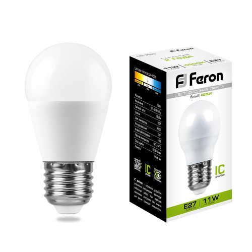 Лампа светодиодная Feron LB-750 Шарик E27 11W 175-265V 4000K Лампа светодиодная Feron LB-750 Шарик E27 11W 175-265V 4000K