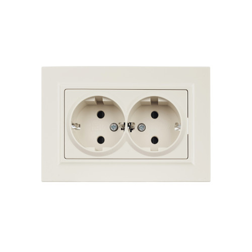 BRITE Розетка 2-местная с заземлением с защитными шторками 16А в сборе РСш12-3-БрКр бежевый IEK