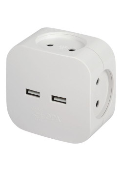 Разветвитель электрический SP-4-USB-W на 4 розетки 220В+ 2xUSB 2400мА без заземл 10А бел. Эра Б0049532