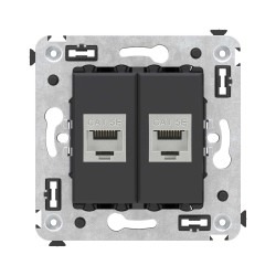 Компьютерная розетка RJ-45 без шторки в стену, кат.5e двойная экранированная, Avanti, черный матовый