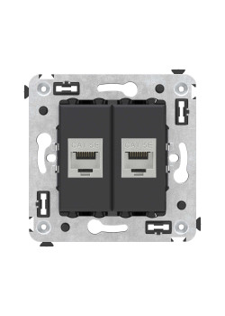 Компьютерная розетка RJ-45 без шторки в стену, кат.5e двойная экранированная, Avanti, черный матовый