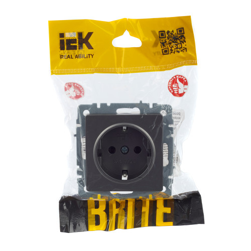 BRITE Розетка 1-местная с заземлением без защитных шторок 16А РС11-1-0-БрС сталь IEK