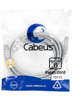 Патч-корд Cabeus PC-FTP-RJ45-CAT.6-3M-LSZH F/UTP RJ-45 вил.-вилка RJ-45 кат.6 3м серый LSZH