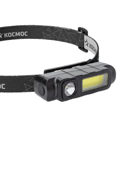Фонарь аккумуляторный налобный 1Вт LED+3Вт COB LED Li-ion 18650 800мА.ч корпус ABS-пластик USB-шнур регулируемый эласт. ремешок КОСМОС KOC510Lit