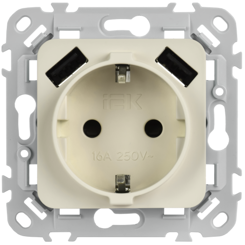 FLITE Розетка 1-местная с заземлением с защитными шторками 16А с USB A+A 3,1А безвинтовое крепление РСЮша11-1-ФлСл сливочный IEK FLITE Розетка 1-местная с заземлением с защитными шторками 16А с USB A+A 3,1А безвинтовое крепление РСЮша11-1-ФлСл сливочный IEK