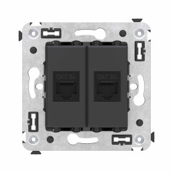 Компьютерная розетка RJ-45 без шторки в стену, кат.6А двойная, Avanti, черный матовый