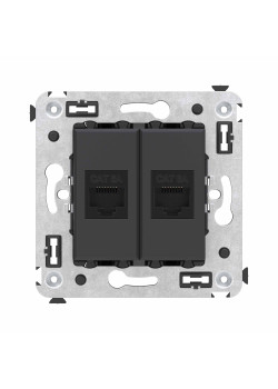 Компьютерная розетка RJ-45 без шторки в стену, кат.6А двойная, Avanti, черный матовый