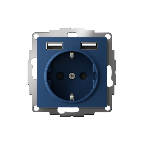 ATLASDESIGN РОЗЕТКА 16А c 2 USB A+A, 5В/2,4А, 2х5В/1,2А, механизм, АКВАМАРИН