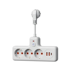 Удлинитель с сетевым фильтром 3х0.3м 10А 2USB + 1USBC 2500Вт ПВС 3х1 компакт бел. КОСМОС FRKsm0.3m-3g(W)USB