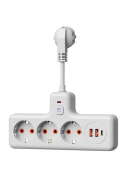 Удлинитель с сетевым фильтром 3х0.3м 10А 2USB + 1USBC 2500Вт ПВС 3х1 компакт бел. КОСМОС FRKsm0.3m-3g(W)USB