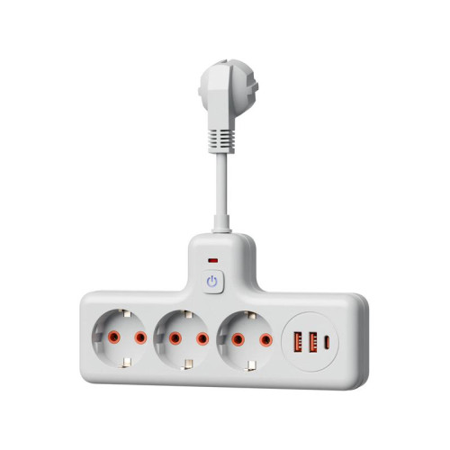 Удлинитель с сетевым фильтром 3х0.3м 10А 2USB + 1USBC 2500Вт ПВС 3х1 компакт бел. КОСМОС FRKsm0.3m-3g(W)USB