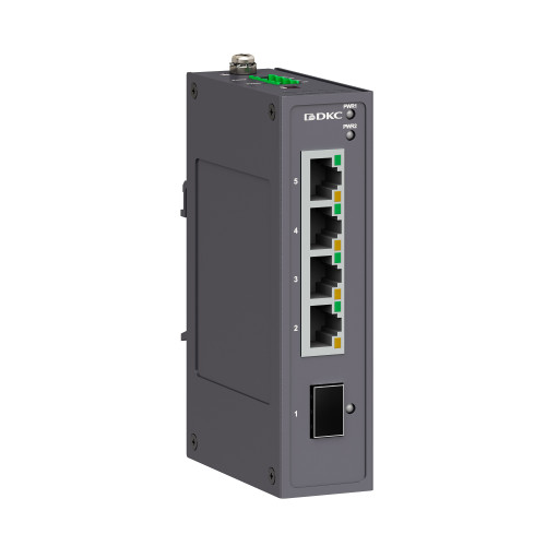Промышленный неуправляемый коммутатор, 1×100Base-X, SFP слот: 4×10/100Base-T(X) портов RJ45, 12-48В DC/18-30В AC, с резервированием