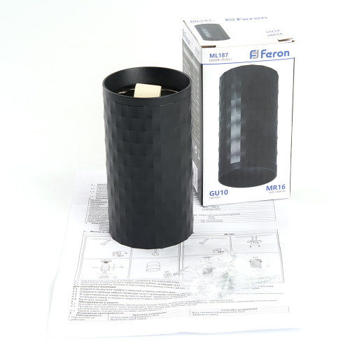 Светильник потолочный Feron ML187 Barrel PIXEL MR16 GU10 35W 230V, чёрный Светильник потолочный Feron ML187 Barrel PIXEL MR16 GU10 35W 230V, чёрный
