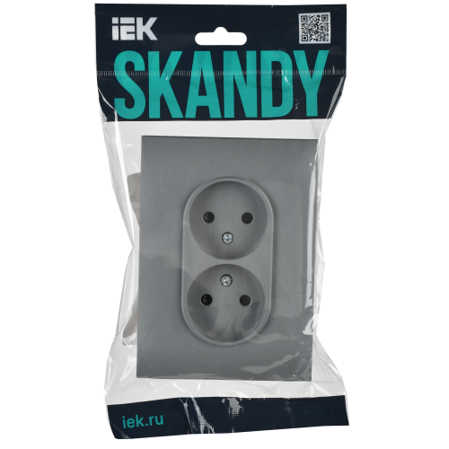 SKANDY Розетка 2-местная без заземления с защитными шторками 10А в сборе SK-R09Gr серый IEK
