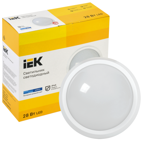 Светильник светодиодный ДПО 5071 28Вт 6500К IP65 круг белый IEK