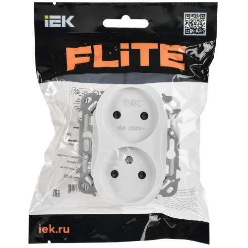 FLITE Розетка 2-местная без заземления с защитными шторками безвинтовое крепление 10А РСш02-1-ФлБ белый IEK FLITE Розетка 2-местная без заземления с защитными шторками безвинтовое крепление 10А РСш02-1-ФлБ белый IEK