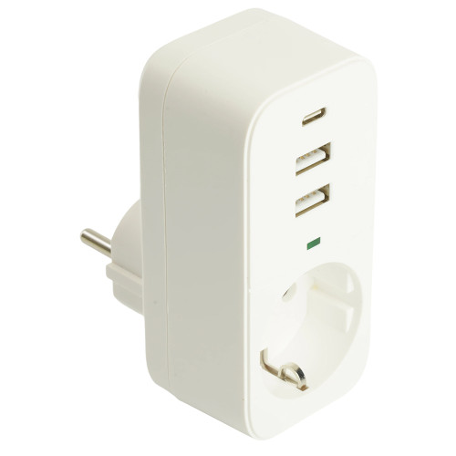 Сетевой фильтр 1-местный с/з STEKKER 250В, 16А,  2USB+1Type-C 2,4 A, серия Nova, HM81-11-1, белый