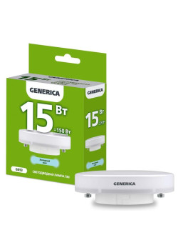 Лампа светодиодная T80 15Вт таблетка 6500К GX53 230В GENERICA LL-T80-15-230-65-GX53-G