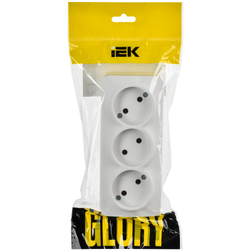 GLORY Розетка 3-местная для открытой установки без заземления без защитных шторок 10А РС23-2-ХБм белый матовый IEK