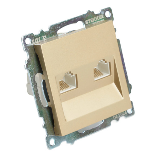 Розетка компьютерная 2-местная RJ-45 (механизм) STEKKER GLS00-7109-08, серия Катрин, золото Розетка компьютерная 2-местная RJ-45 (механизм) STEKKER GLS00-7109-08, серия Катрин, золото
