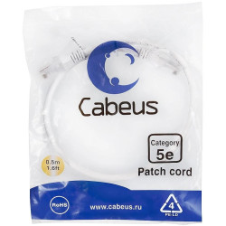 Патч-корд Cabeus PC-UTP-RJ45-CAT.5E-0.5M-WH U/UTP RJ-45 вил.-вилка RJ-45 кат.5E 0.5м белый ПВХ