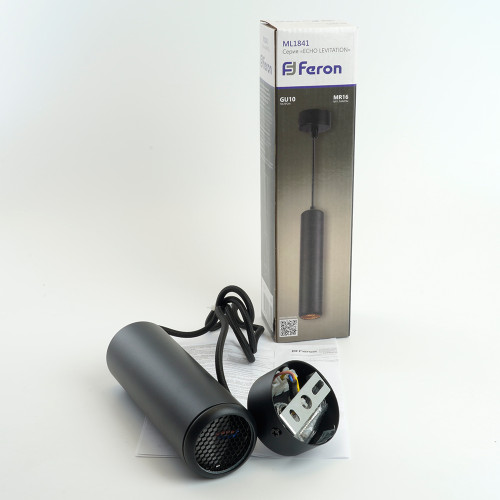 Светильник потолочный Feron ML1841 Barrel ECHO levitation MR16 35W, 230V, GU10, чёрный, с антибликовой сеточкой, на подвесе 1,2 м Светильник потолочный Feron ML1841 Barrel ECHO levitation MR16 35W, 230V, GU10, чёрный, с антибликовой сеточкой, на подвесе 1,2 м