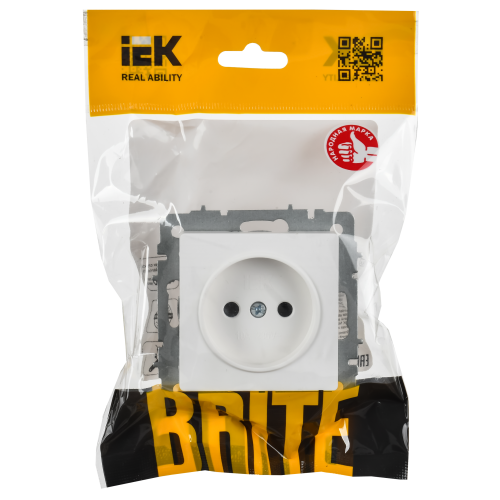 BRITE Розетка 1-местная без заземления с защитными шторками 10А РСш10-2-БрАБ арктический белый IEK