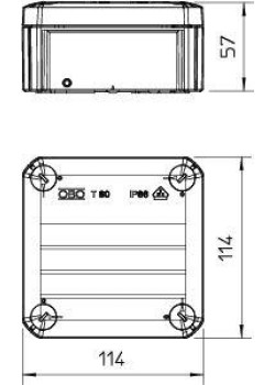 Коробка распределительная 114х114х57мм IP66 T60 OE закрыт. свет. сер. OBO 2007239