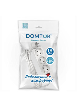 Удлинитель 3х1.5м с заземл. 16А IP20 3.5кВт ПВС 3х1 с выкл. бел. DOMTOK 2379