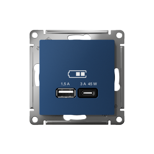 ATLASDESIGN USB РОЗЕТКА A + тип-C 45Вт высокоскор.заряд. QC, PD, механизм, АКВАМАРИН ATLASDESIGN USB РОЗЕТКА A + тип-C 45Вт высокоскор.заряд. QC, PD, механизм, АКВАМАРИН