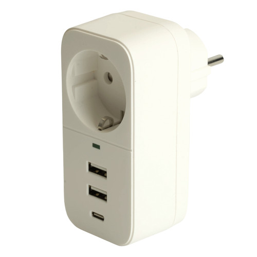 Сетевой фильтр 1-местный с/з STEKKER 250В, 16А,  2USB+1Type-C 2,4 A, серия Nova, HM81-11-1, белый