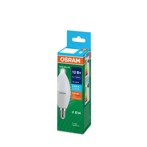 Лампа светодиодная LED G4 Value LVCLB100 12W/965 CRI95 12Вт 6500К 1200лм свеча матов. E14 170-250В OSRAM 4099854308727