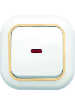 Выключатель 1-кл. СП Валентина 10А IP20 С16-068 с индикацией бел./зол. Кунцево 7646