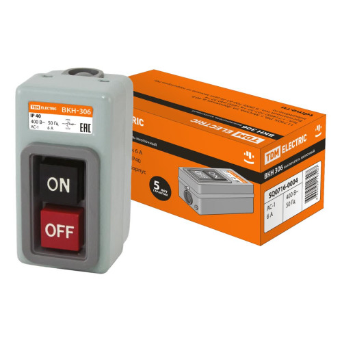 Выключатель кнопочный с блокировкой ВКН-306 3Р 6А 230/400В IP40 TDM