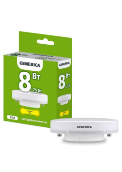 Лампа светодиодная T80 8Вт таблетка 3000К GX53 230В GENERICA LL-T80-08-230-30-GX53-G