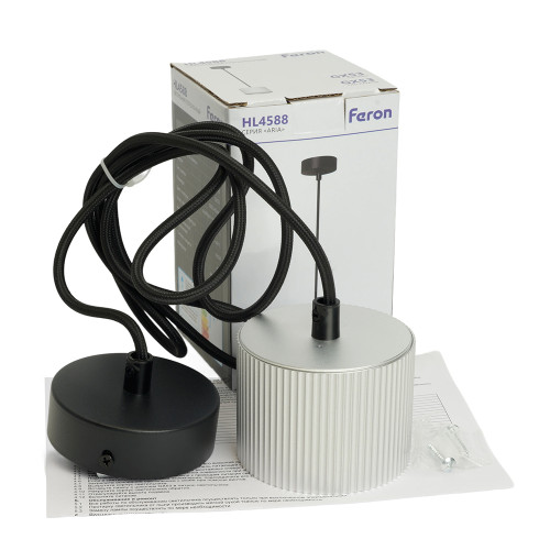 Светильник потолочный Feron Barrel HL4588 ARIA levitation 12W, 230V, GX53, серебро + черный, на подвесе 1,7 м Светильник потолочный Feron Barrel HL4588 ARIA levitation 12W, 230V, GX53, серебро + черный, на подвесе 1,7 м