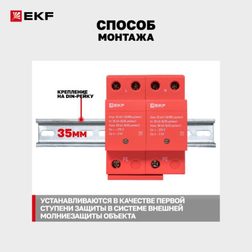 УЗИП Класс 1 Iimp 25kA (10/350μs) 2P EKF