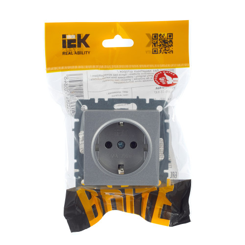 BRITE Розетка 1-местная с заземлением без защитных шторок 16А РС11-1-0-БрА алюминий IEK