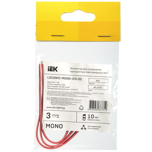 Коннектор 3шт MONO 10мм (15см-разъем) IEK Коннектор 3шт MONO 10мм (15см-разъем) IEK