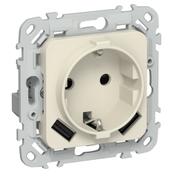 FLITE Розетка 1-местная с заземлением с защитными шторками 16А с USB A+A 3,1А безвинтовое крепление РСЮша11-1-ФлСл сливочный IEK