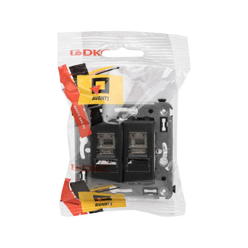 Компьютерная розетка RJ-45 в стену, кат.5e двойная экранированная, Avanti, черный матовый Компьютерная розетка RJ-45 в стену, кат.5e двойная экранированная, Avanti, черный матовый