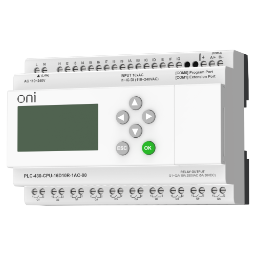 ПЛК 430 Модуль ЦПУ 16 DI 10 RO 220В AC с Ethernet портом с экраном ONI ПЛК 430 Модуль ЦПУ 16 DI 10 RO 220В AC с Ethernet портом с экраном ONI