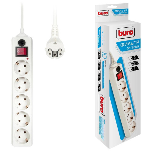 Сетевой фильтр Buro 500SH-1.8-W 1.8м (5 розеток) белый (коробка) Сетевой фильтр Buro 500SH-1.8-W 1.8м (5 розеток) белый (коробка)