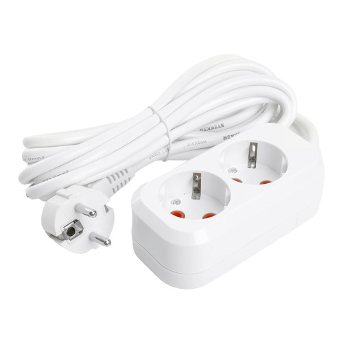Удлинитель двухместный с/з STEKKER HM06-21-03 3x1мм2, 3м, серия Home, белый Удлинитель двухместный с/з STEKKER HM06-21-03 3x1мм2, 3м, серия Home, белый