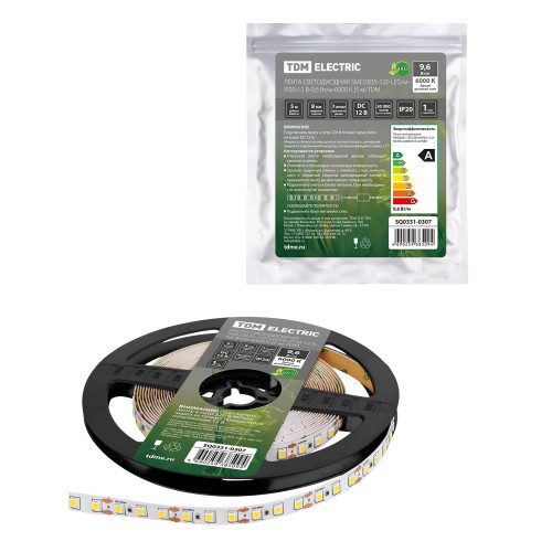Лента светодиодная SMD2835-120 LED/м-IP20-12 В-9,6 Вт/м-6000 К (5 м) TDM