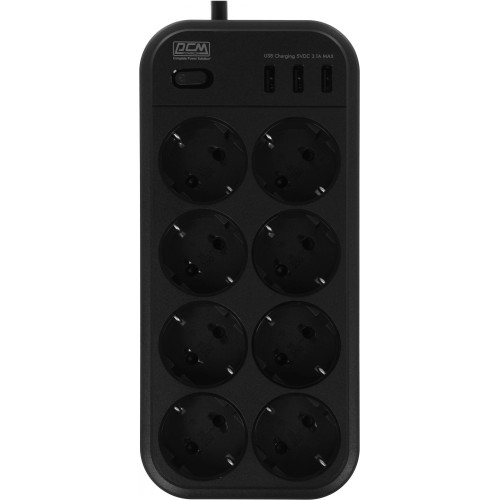 Сетевой фильтр Powercom SP-08 USB03AB 3,0М 3м (8 розеток) черный (коробка)