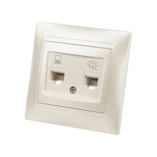 Розетка телефонная RJ11 + компьютерная RJ45 перламутр Розетка телефонная RJ11 + компьютерная RJ45 перламутр
