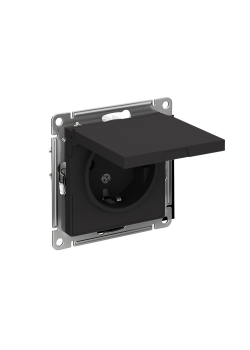 ATLASDESIGN РОЗЕТКА с заземлением со шторками с крышкой, 16А, IP20, механизм, КАРБОН