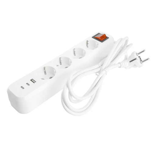 Удлинитель 4-местный с/з с выключ. STEKKER HM071-41-03 3x1мм2, 3м, 250В, 16А, 1USB+2C, 2.4A, сер Home, белый Удлинитель 4-местный с/з с выключ. STEKKER HM071-41-03 3x1мм2, 3м, 250В, 16А, 1USB+2C, 2.4A, сер Home, белый