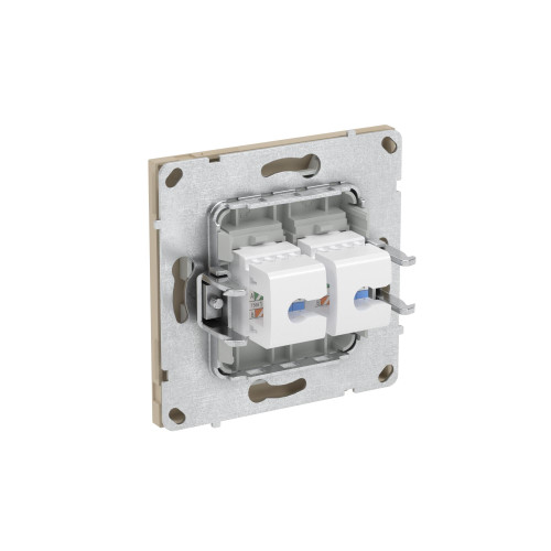 Компьютерная розетка RJ-45 без шторки, кат.6А двойная, KANT, ванильный марципан Компьютерная розетка RJ-45 без шторки, кат.6А двойная, KANT, ванильный марципан